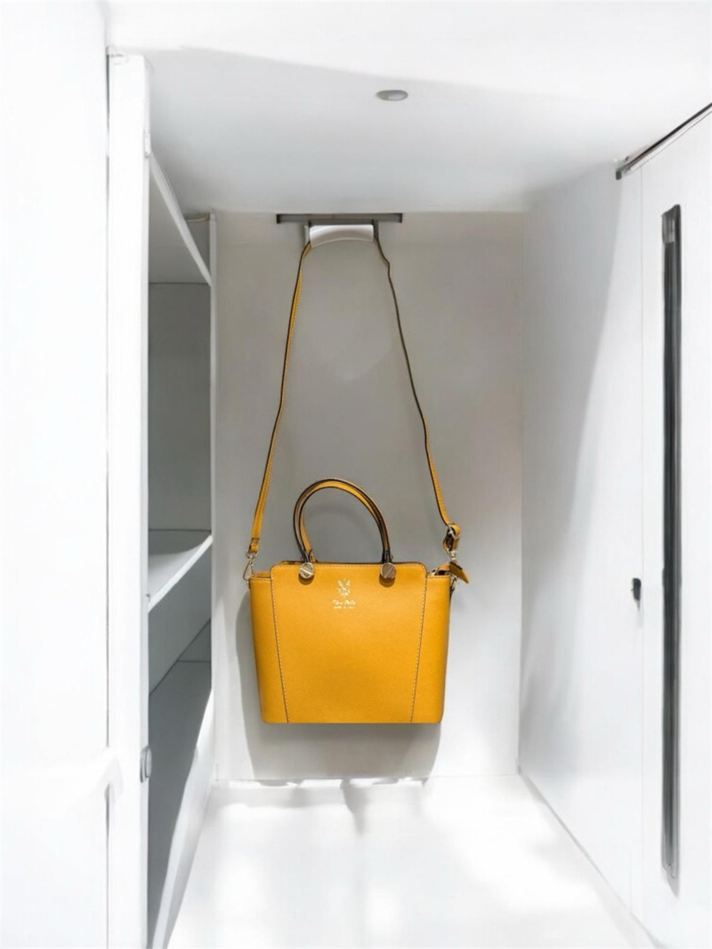 Vera Pelle Genuine Leather Structured Tote Mustard Yellow Pebbled Made in Italy - Picture 3 of 11